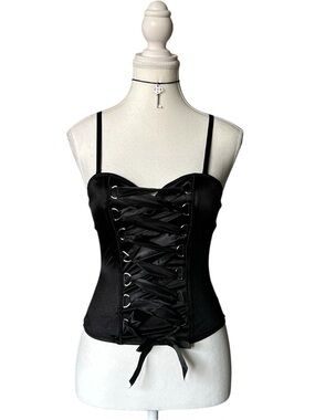 Y2K Goth “Spirit” Basic Black Lace-up Style Costume Corset Bustier Top
